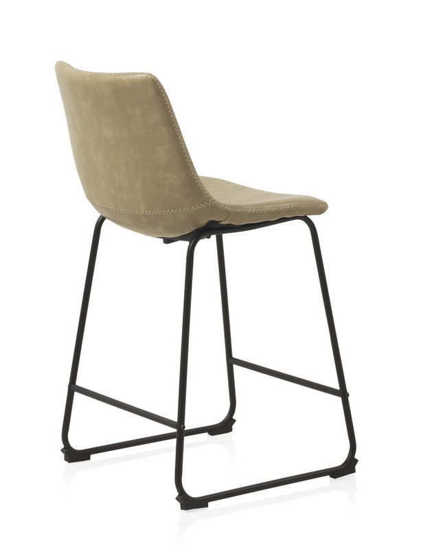 Upholstered Counter Stool with Metal Frame, Khaki