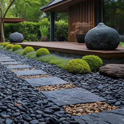38 Lbs Decorative Garden Stone, Sidewalk, Patio, 1-3 Inch Black Large Polished River Stone For Planters, Vases, Crafts