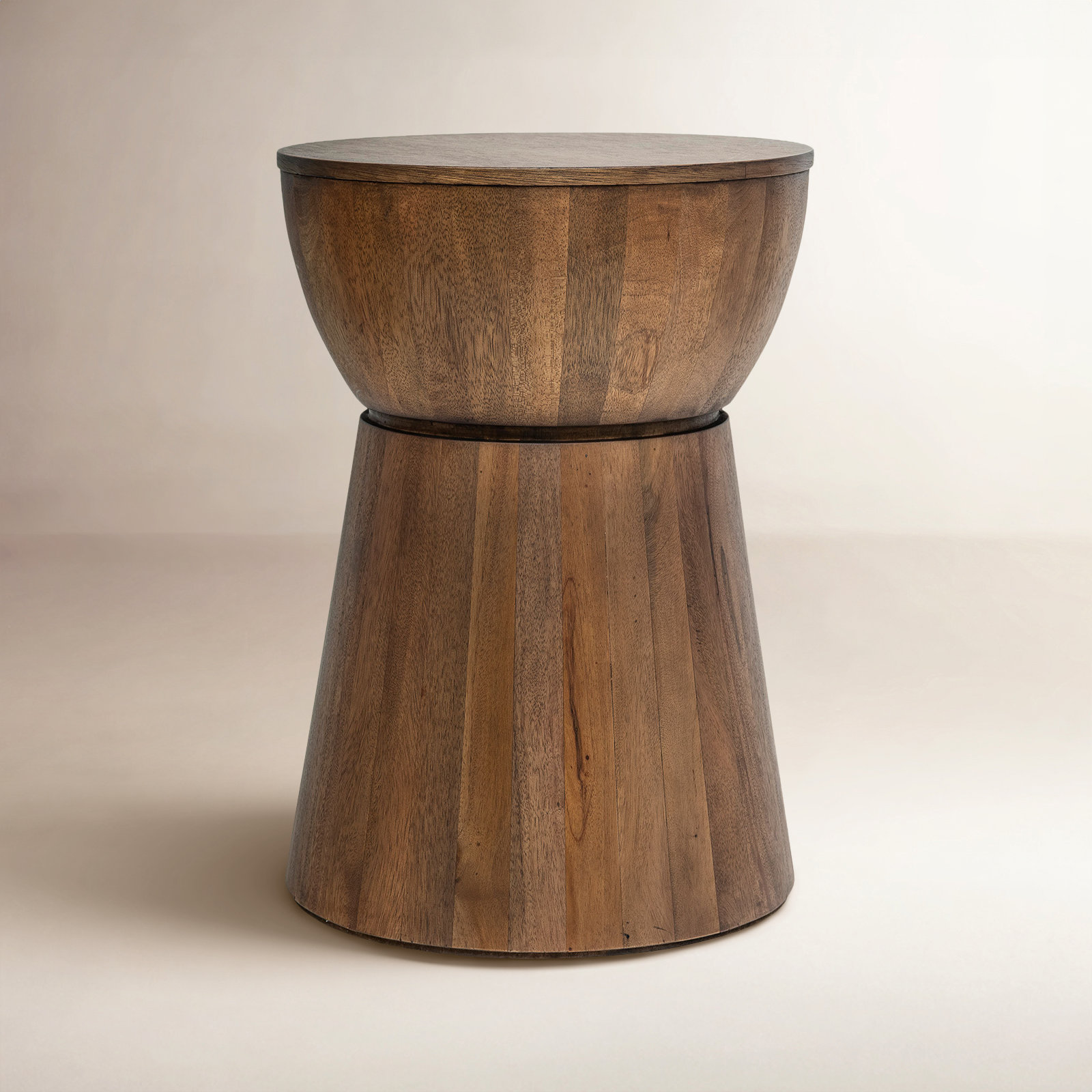  Round Drum End Table, Brown