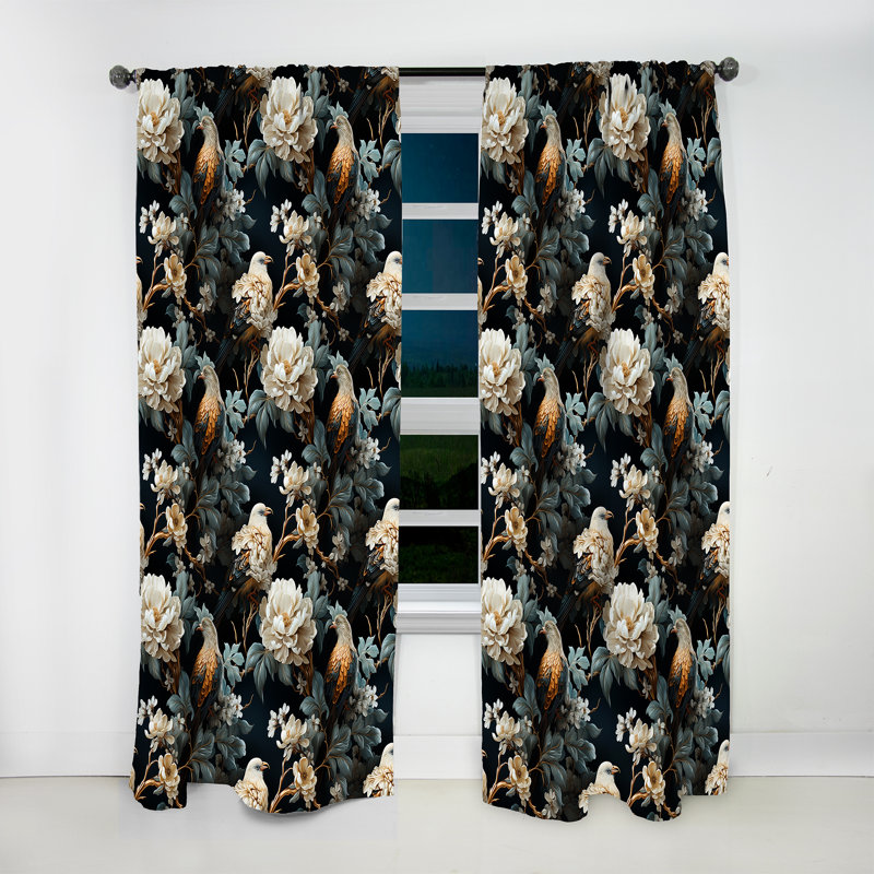 Doryan Victorian Elegance noir, motif cachemire blanc I - rideau en velours glamour - obscurcissant - 1 panneau