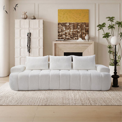 100" Extra Large Curved Front Compressed Sectional Sofa, 3-Seat Cloud-Like Boucle Couch with High Resilience Foam, Easy to Move & Ship