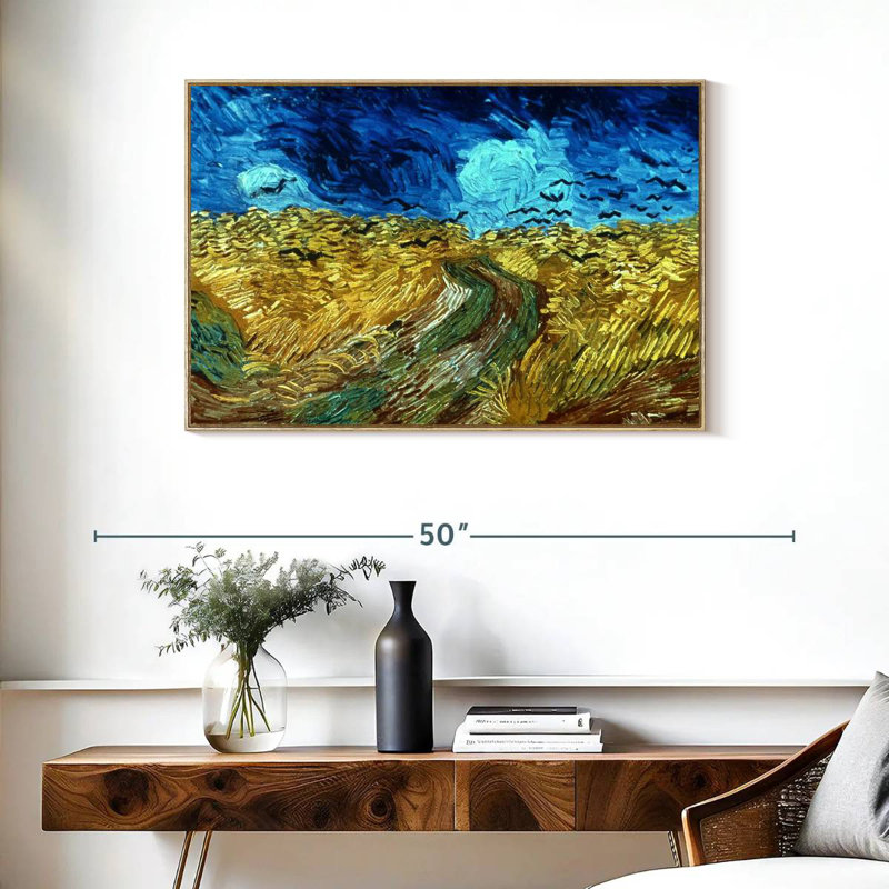 Wheatfield With Crows 1890, Floating Frame Natural Wood, 37" X 25"