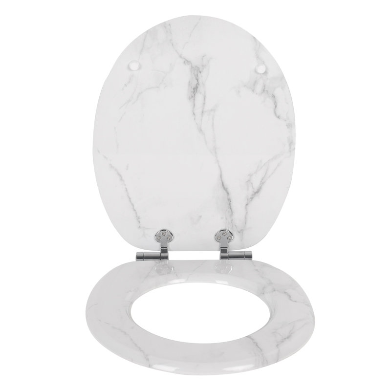 East Urban Home Premium Toilet Seat Toilet Seat With Soft Close, MDF Wood Core, Softclose Hinge, Antibacterial, Design Decor