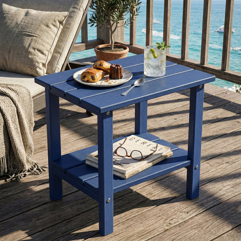 Table d'appoint de terrasse extérieure en PEHD toutes saisons 16,5 po Adirondack, Marine