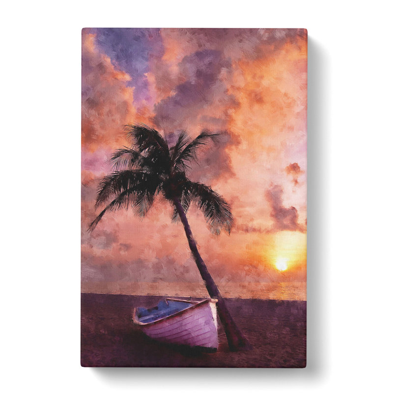 Palm Tree And Boat - Wrapped Canvas, 50cm H x 35cm W x 3cm D