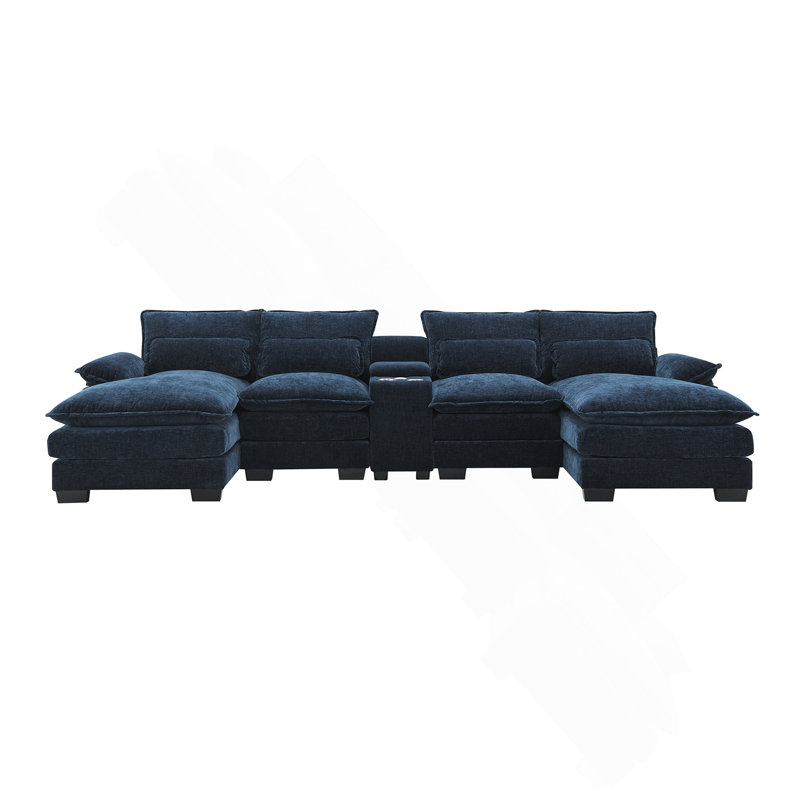 Canapé modulaire en U 123 * 55 "avec console, Bleu très foncé