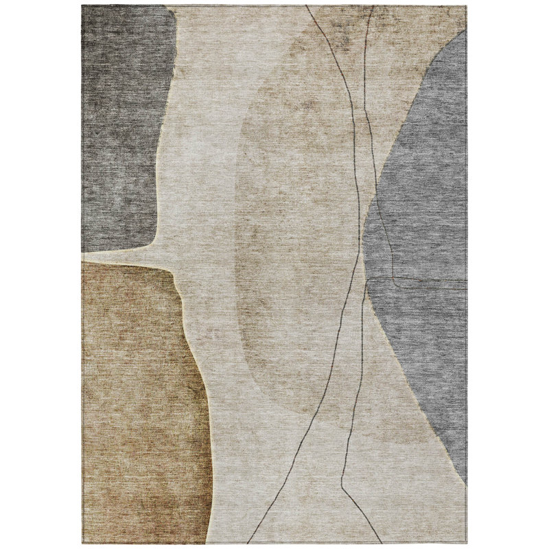 Tapis extérieur lavable abstrait taupe 8 'x 10' beige et gris