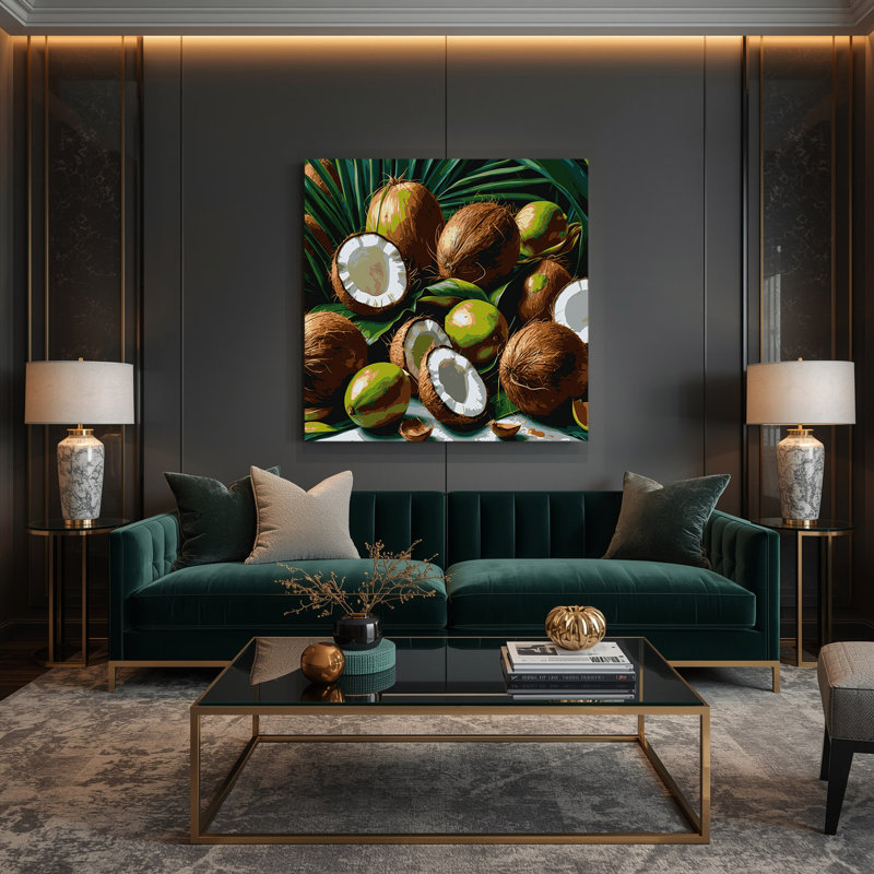 Fruit, noix de coco, art mural sur toile, H 16 po x l 16 po