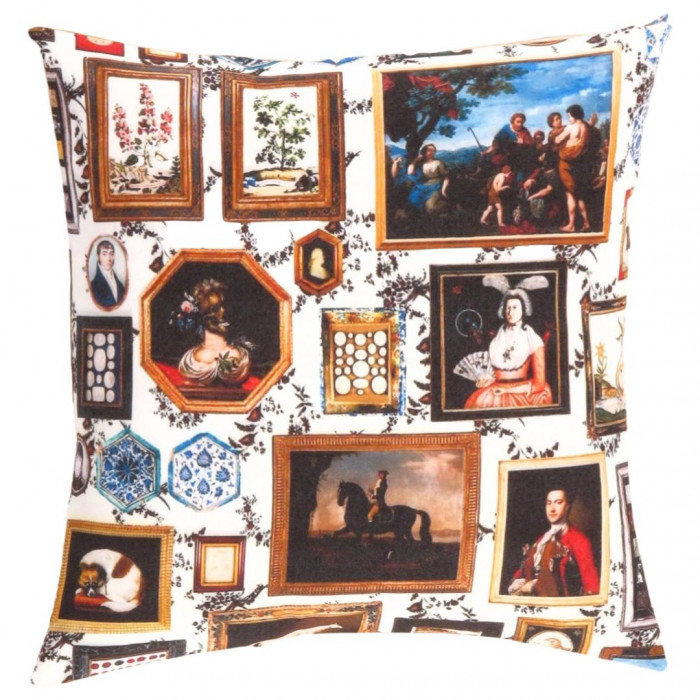 Turkish Fine Silk Style Pillow in Light Pink/Beige/Black/Yellow, 24" H x 24" W, Blue/White/Gold/Olive