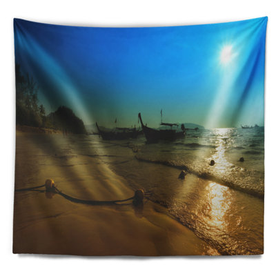Tapisserie paysage marin avec bateaux dans la mer d'Andaman