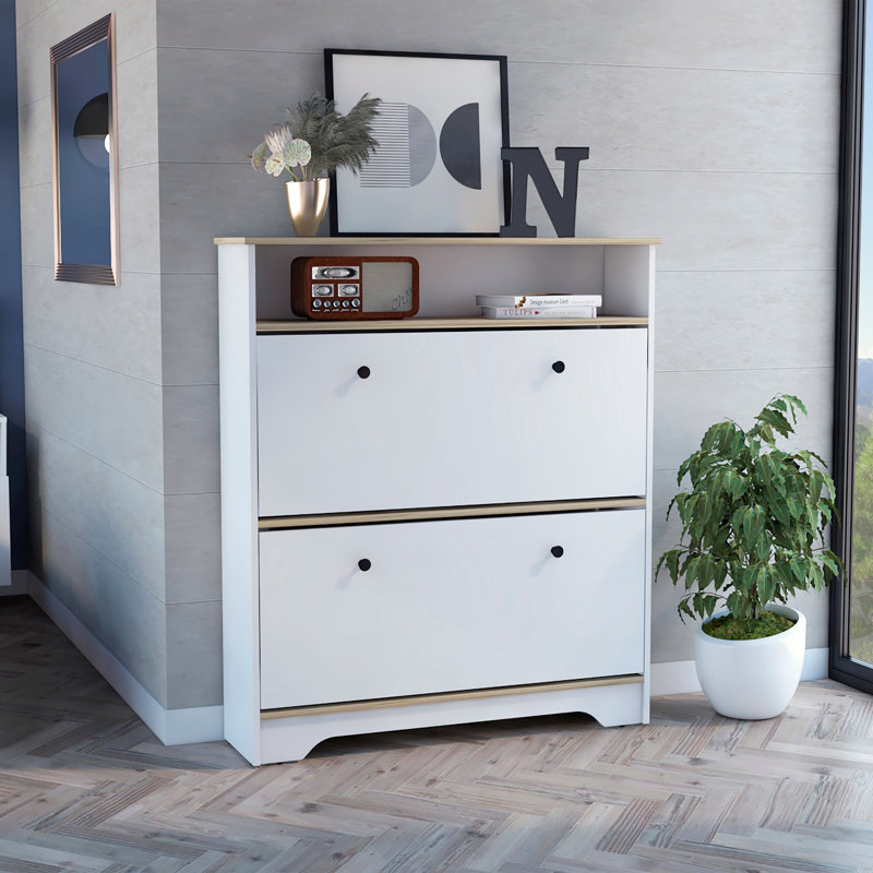 Étagère à chaussures à 2 tablettes, 2 tablettes: l 37,4 po x H 15,4 po, Blanc