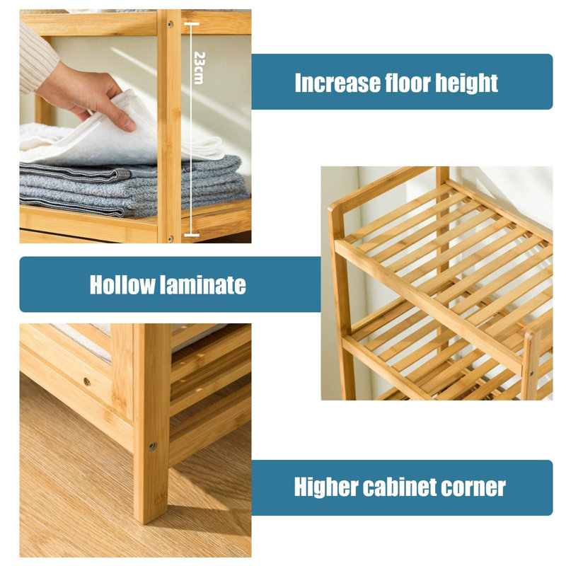 Nasira Solid Wood 16" W Bamboo Freestanding 4 Tire Linen Cabinet Storage with Laundry Hamper
