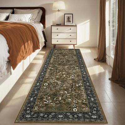 Botanical Flora Machine Washable Rug Low Pile Throw Carpet Non Slip Non Shedding Floor Cover Stain Resistant Folding Carpet For Home Decor