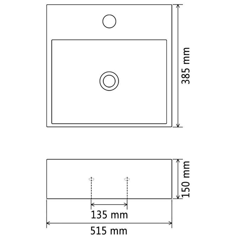 Union Rustic Cool 515mm L x 385mm W Black Ceramic Rectangular Sink with Overflow, 60.5 x 42.5 x 14.5 mm