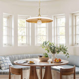 Ferrer Pendant Light – 20" Cream and Antique Brass Plug-In or Hardwired Metal Light Fixture for Kitchen, Dining Room, or Bedroom in Mid-Century and Modern Farmhouse Style