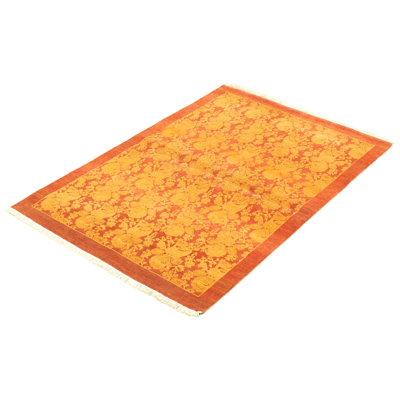 Tapis décoratif en laine noué à la main de conception unique noué à la main new age de style persan 18/20 orange 4 pi x 6 pi 1 po