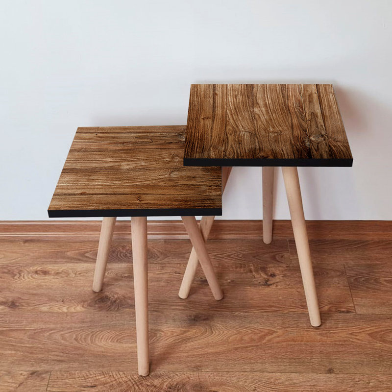 Ensemble de 2 tables gigognes modernes scandinaves, brun | 100% panneau de fibres à densité moyenne avec pieds en bois de hêtre | Grande table: 13,8 x 18,5 x 13,8 pouces, plus petite table: 13,8 x 16,5 x 13,8 pouces | Élégant et fonctionnel pour la décoration de la maison ou du bureau
