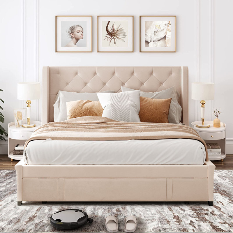 Tonita Upholstered Platform Storage Bed, Beige
