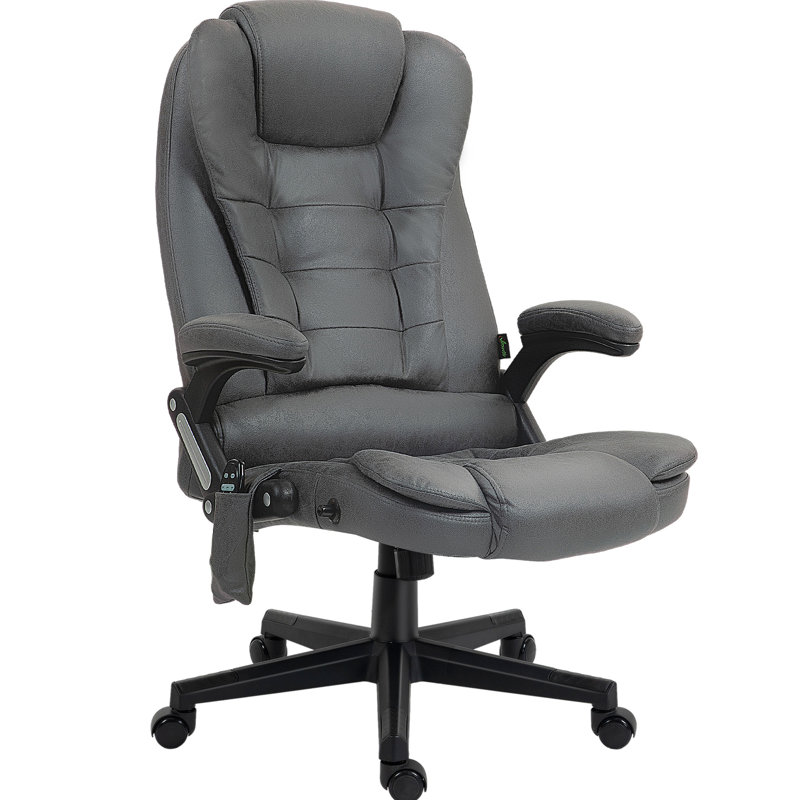 Fauteuil de bureau, gris foncé - massage par vibration et chaleur à 6 points, inclinable, rembourré, fauteuil réglable en massage vibrant, siège