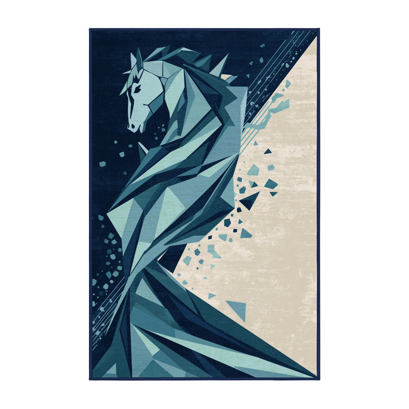 Tapis bleu pâle et moelleux à motif abstrait Katerie, 7 x 9