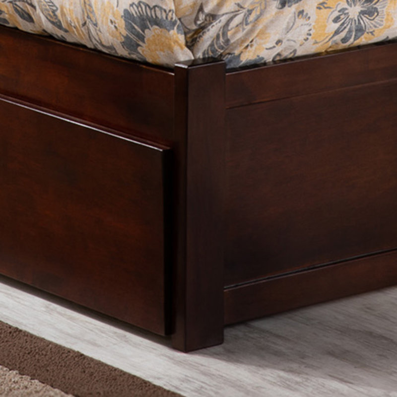Daurice Solid Wood Platform Bed with Footboard & Full Roll Out Trundle, Walnut