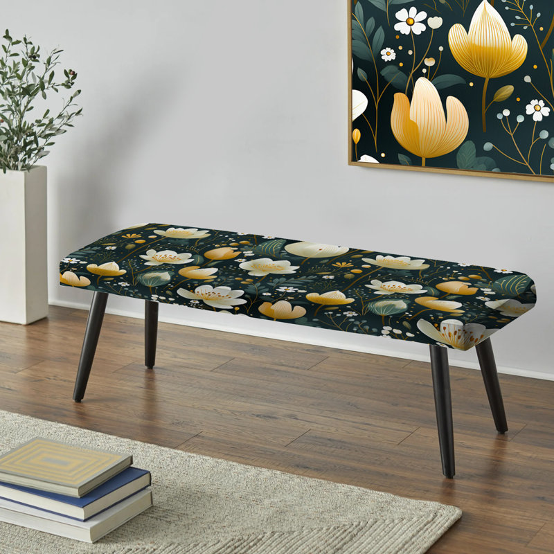 Serene Green Garden Blooms - Banc rembourré floral noir