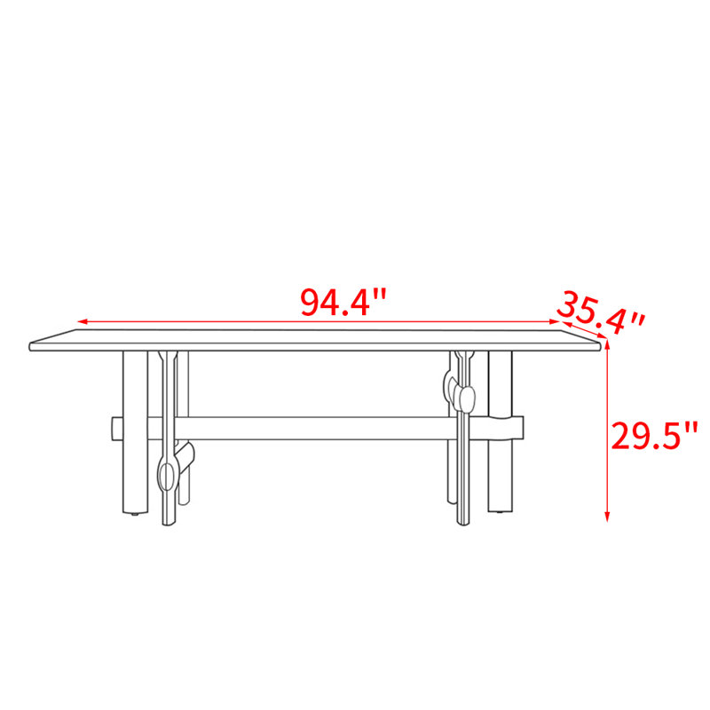 Table de salle à manger de style nordique en bois massif noir, H 29,5 po x L 94,4 po x l 35,4 po