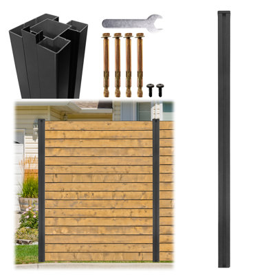 Poteau de clôture en aluminium de 1,83 m (6 pi), réglable dans 3 directions (180°/90°/0°), noir mat, antirouille, pour clôture d'intimité, installation sans creuser, compatible avec les panneaux de bois extérieurs.