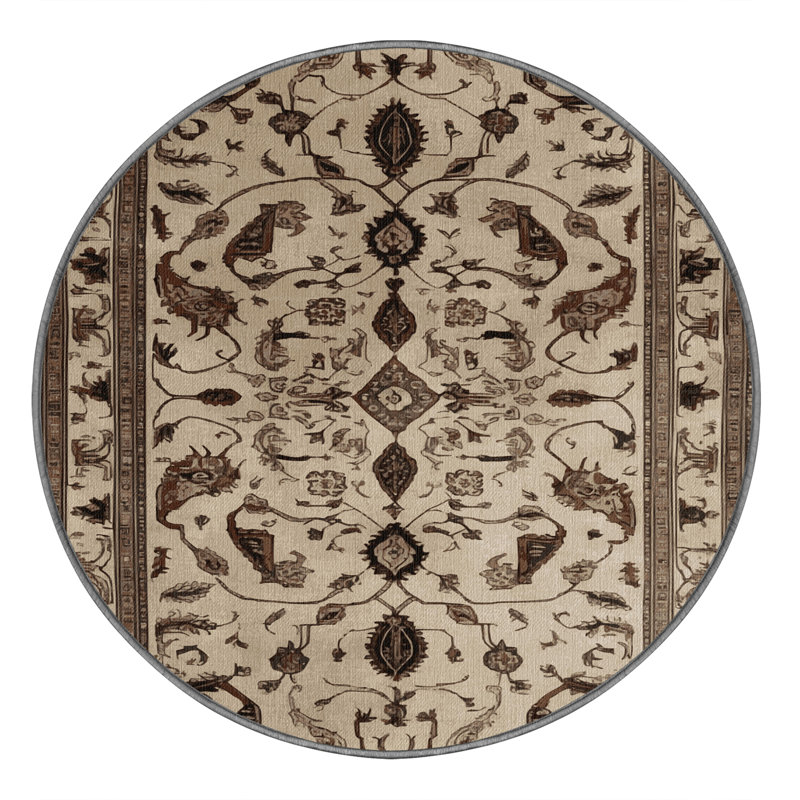 Machine Washable Persian Gray Area Rug, Round 3'