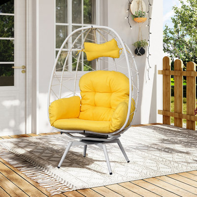 Fauteuil surdimensionné pivotant à 360 ° en rotin pour l'intérieur et l'extérieur avec coussins épais et amovibles
