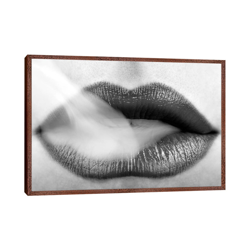 Black Lipstick And Blowing Smoke - Print on Canvas, Classic Brown Wood Framed, 45.72cm H x 66.04cm W x 3.81cm D
