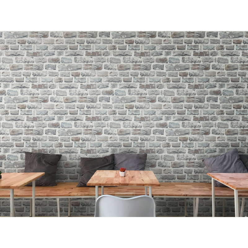 Bricks and More Collection Stone Brick Wallpaper Roll, Gray