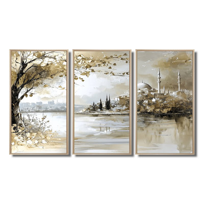 Gold Bosphorus Strait In Turkey - Turkey Wall Art Living Room Set