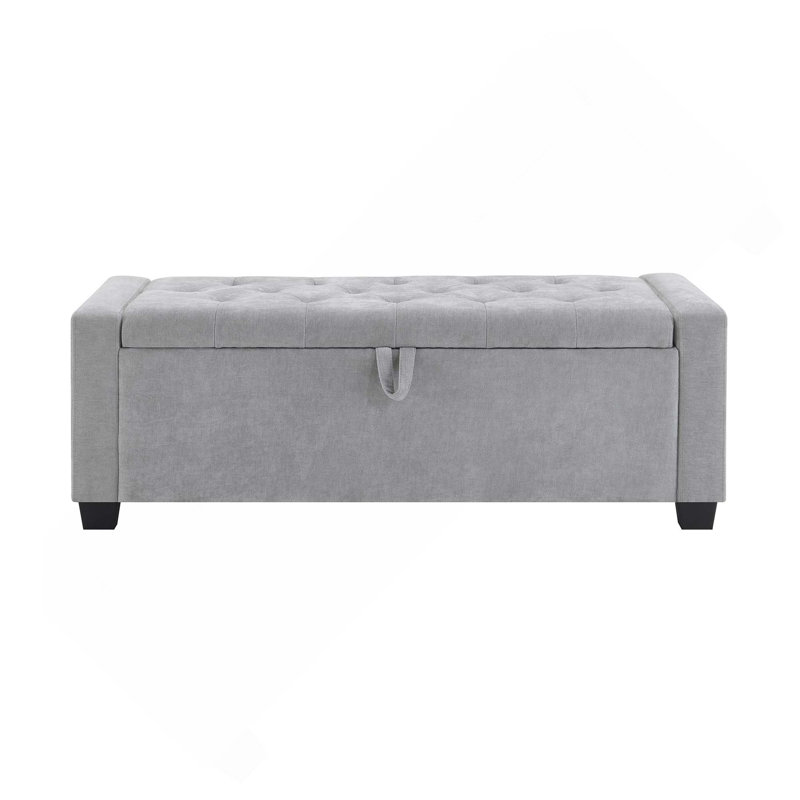48-Inch Ottoman Bench With Storage & Safety Hinge For Bedroom, Living Room, Light Gray