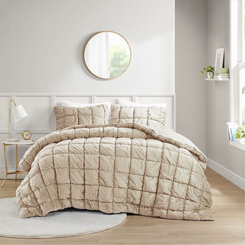 Ensemble d'édredon pour lit simple 2 pièces, Édredon simple + 2 taies décoratives, Brun