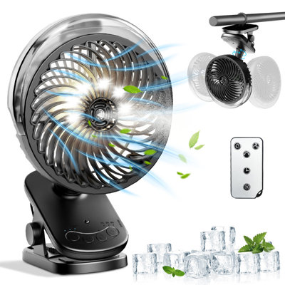 Auto-Oscillating Clip-On Fan With Mister,6000mAh, Remote Control