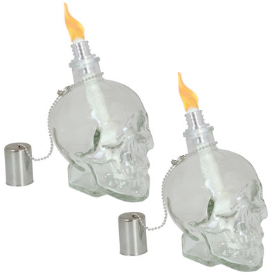 Grinning Skull Outdoor Tabletop Torches - 2 Torches - Clear