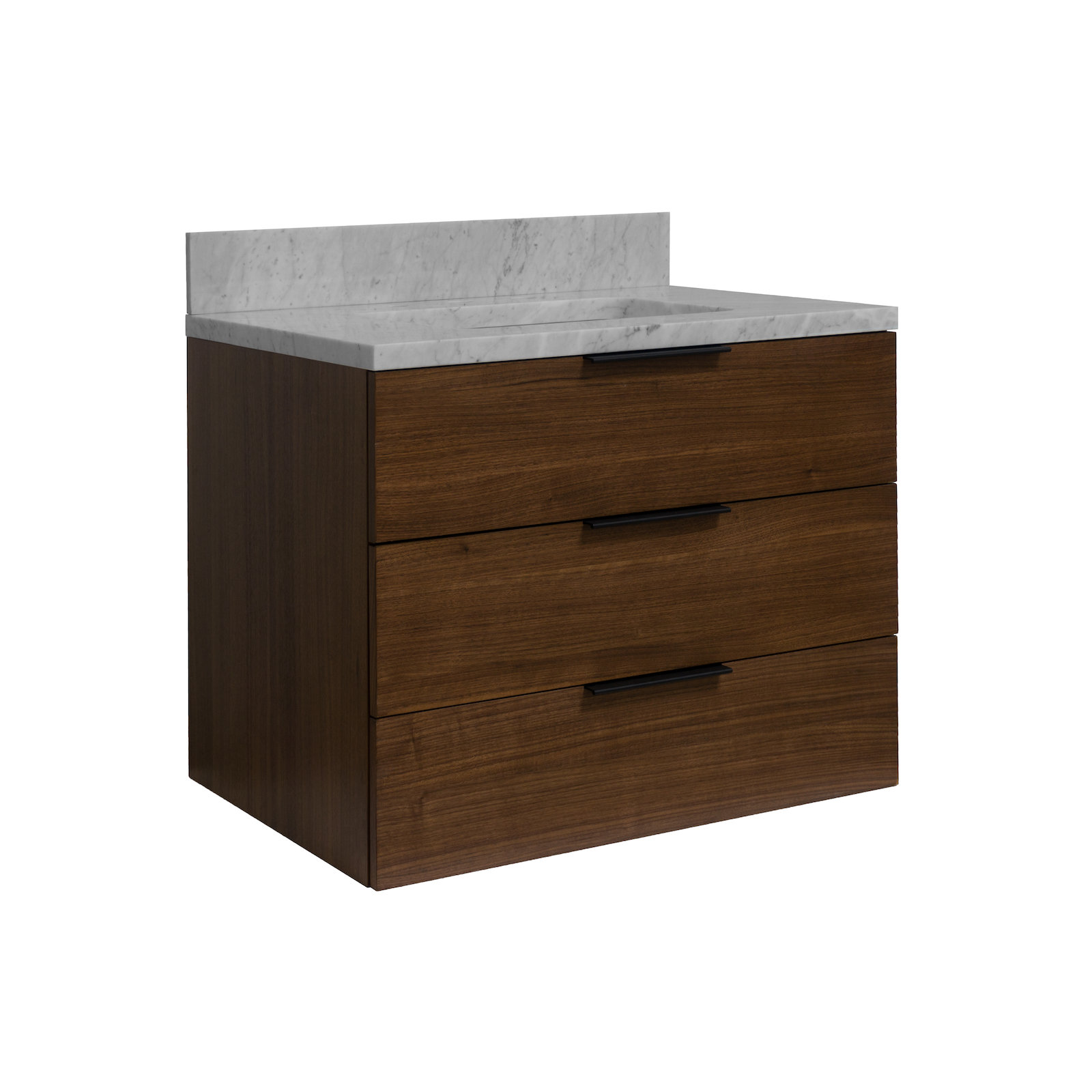 Mitchell 30'' Single Bathroom Vanity, Walnut, Carrara Marble
