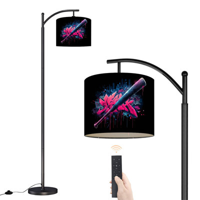 Lampe sur pied arc avec abat-jour réglable néon Graffiti Baseball Bat Art Lampe sur pied Urban