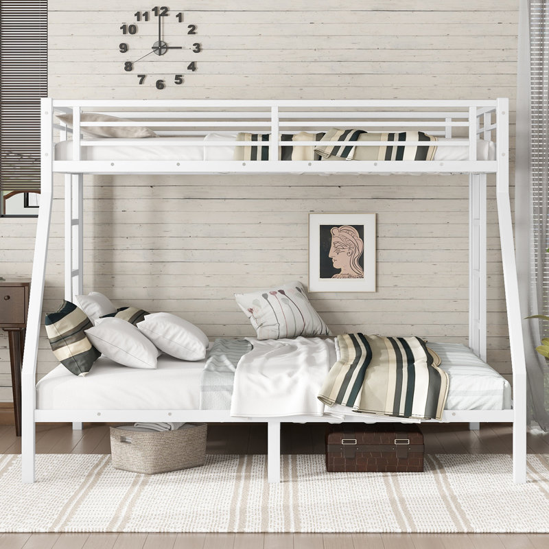 Lit superposé simple au-dessus de très grand lit en métal pour adolescents et adultes, peu encombrant / sans sommier, blanc