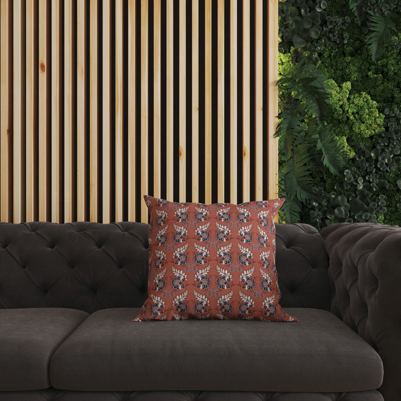 Coussin décoratif botanique intérieur / extérieur Botanical Bouquet, H 16 po x l 16 po, Gris, rouge et orange