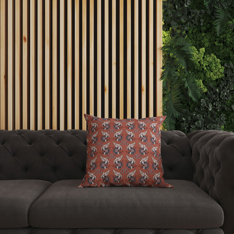 Coussin décoratif botanique intérieur / extérieur Botanical Bouquet, H 26 po x l 26 po, Gris, rouge et orange