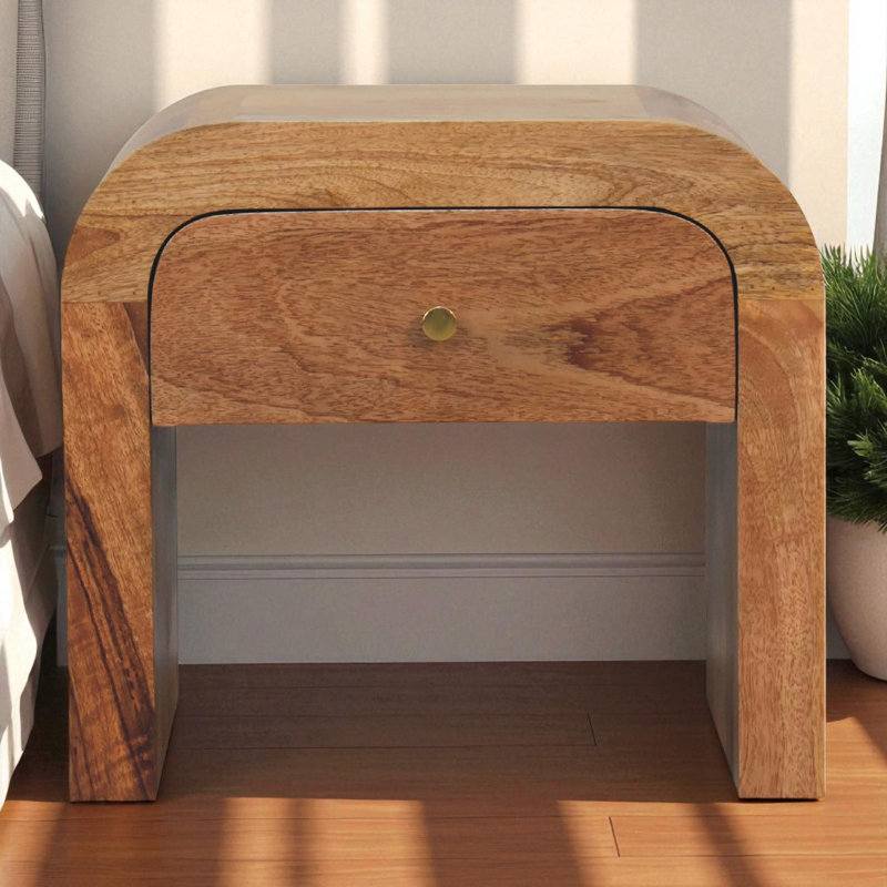 Table de chevet en bois massif Aviance, Beige
