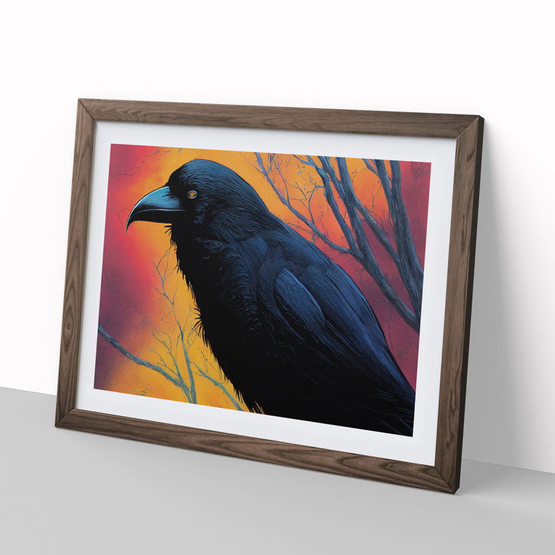 Beaming Raven Bird - Framed Print, Walnut, 25cm H x 34cm W x 2cm D