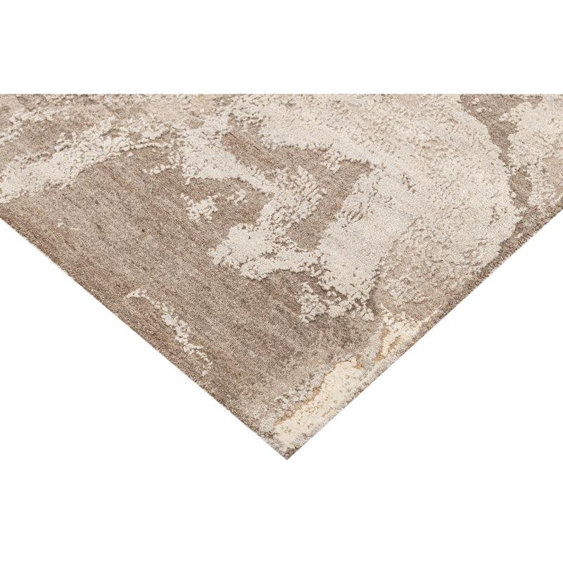 Tapis beige et taupe noué à la main de haute qualité, Rectangle de 5 pi x 8 pi