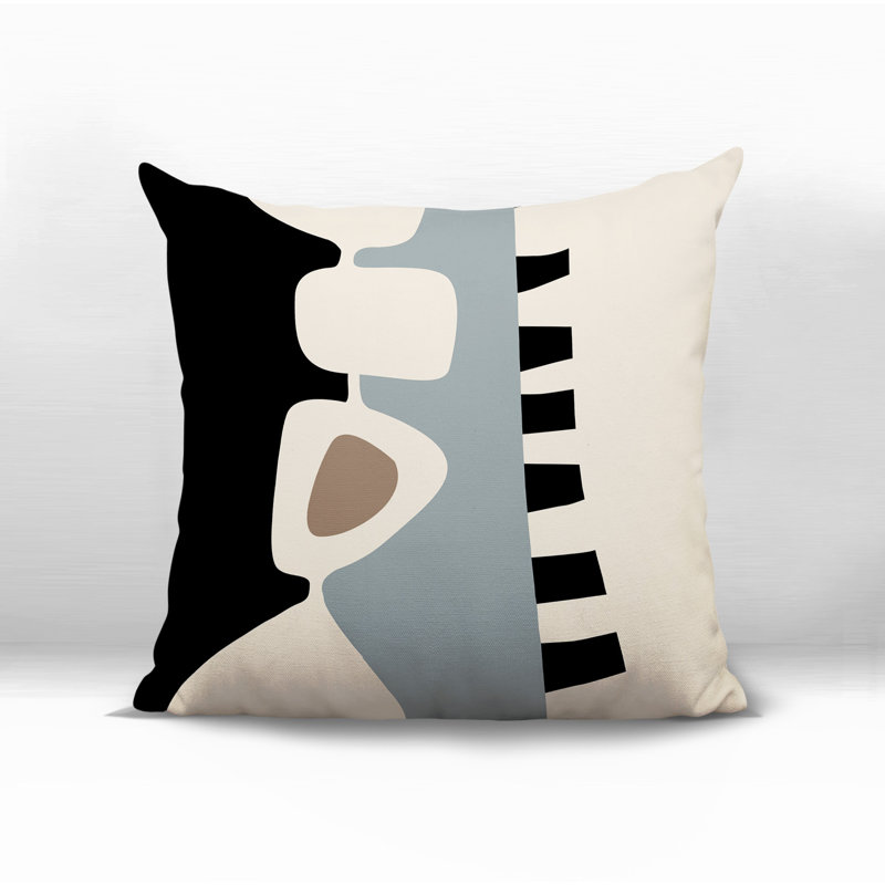 Oreiller carré réversible intérieur / extérieur Kanai, H 19 po x l 19 po, Gris / noir / blanc cassé abstrait