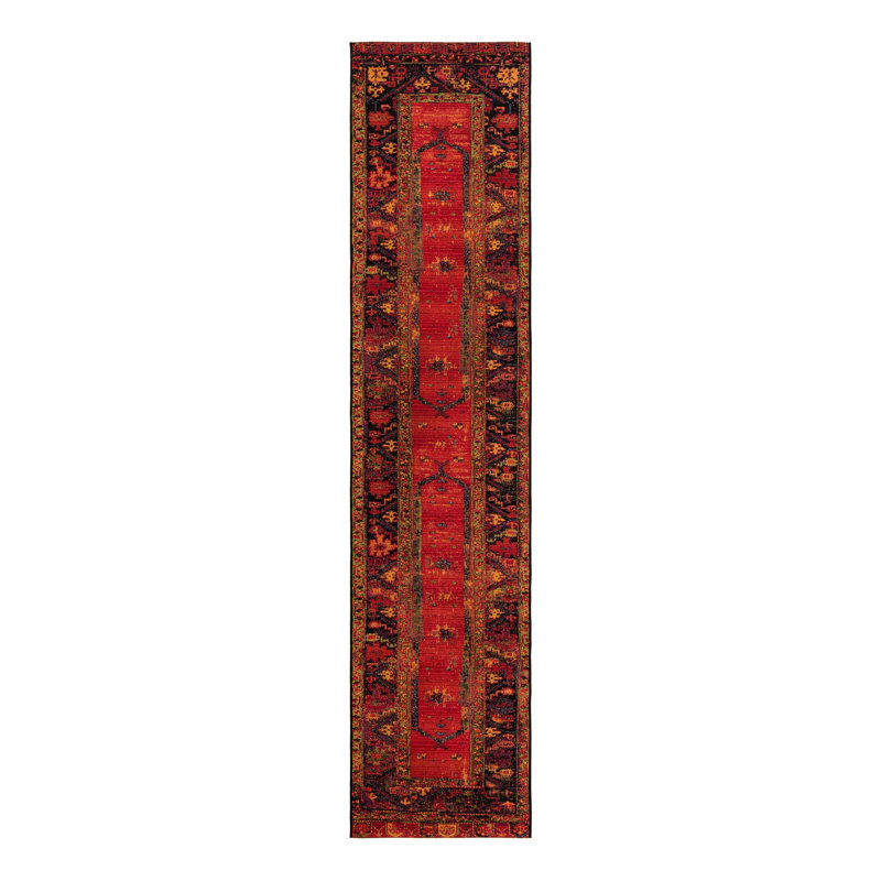 Gurrola Oriental Red/Yellow/Black Indoor/Outdoor Area Rug, Runner 2'7" x 11'