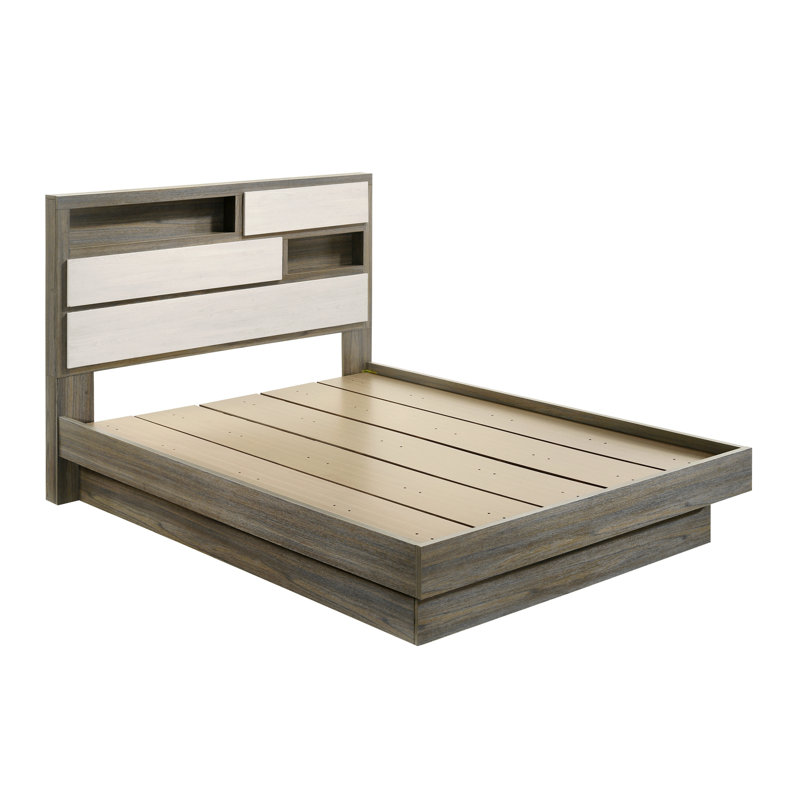 Lit gemme de style moderne en bois beige et brun, Grand lit