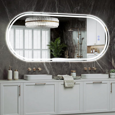 Miroir de salle de bain ovale à DEL 20 po x 48 po - Miroir de courtoisie lumineux sans cadre, rétroéclairage avant et arrière, antibuée, intensité variable, IP65