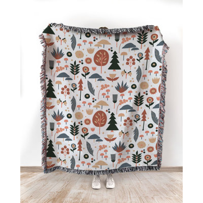 Pine Tree and Leaves 100% Cotton Throw